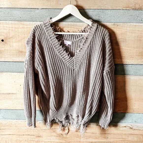 pink lily taupe distressed sweater - Picture 6 of 8